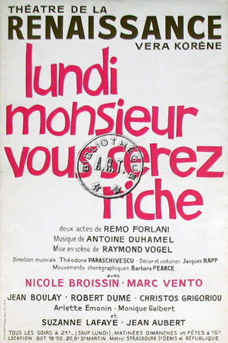 l'affiche originale: Lundi, Monsieur Vous serez riche