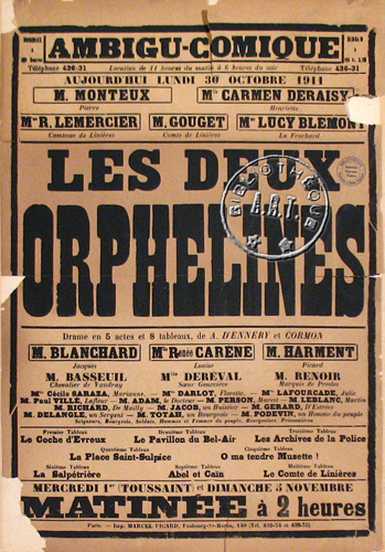 l'affiche originale: Les Deux orphelines