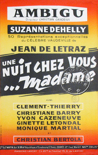l'affiche originale: Une nuit chez vous... Madame
