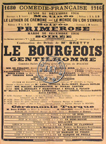 l'affiche originale: Le Bourgeois gentilhomme