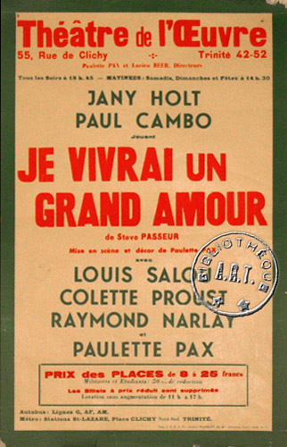 l'affiche originale: Je vivrai un grand amour