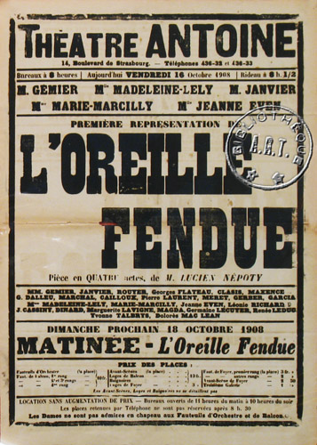 l'affiche originale: L'Oreille fendue