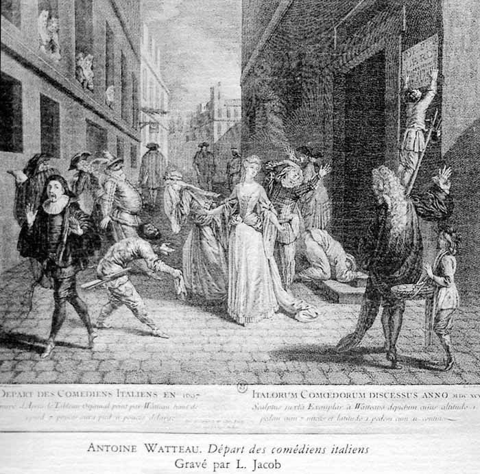 Le départ des comédiens italiens d'après Watteau